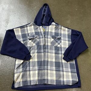 Vintage Impact Mens Size XL Hooded Plaid Fleece Flannel Button Up Jacket